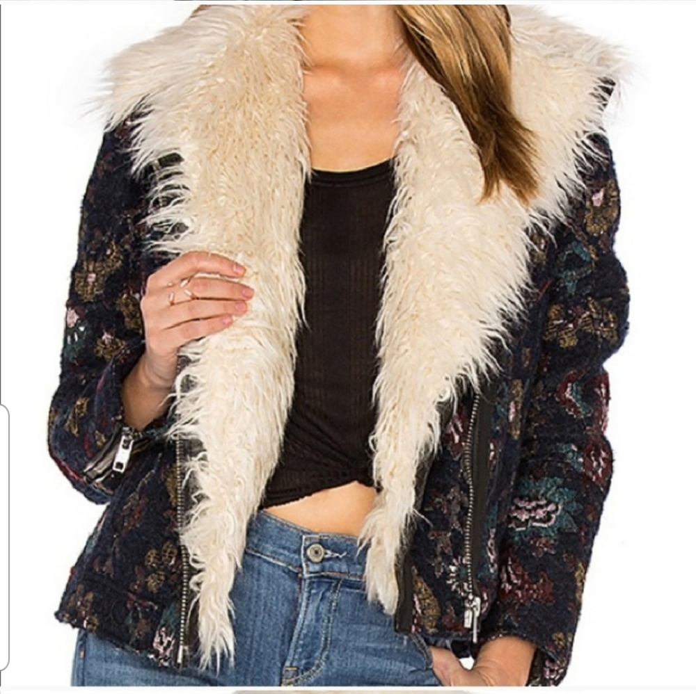 NEW Free People Faux Fur Jaquard Paisley Coat - Picture 3 of 9